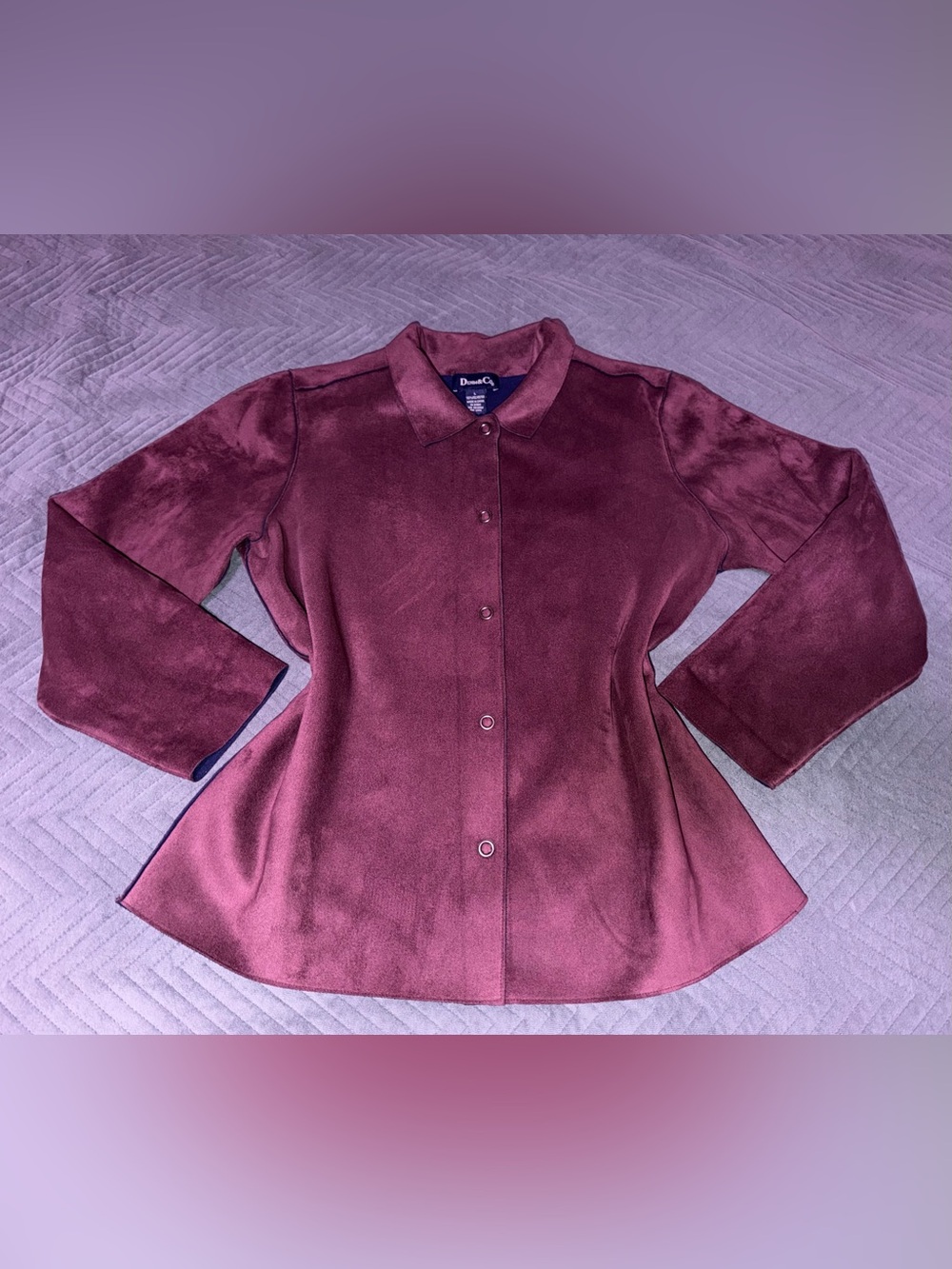 Denim & Co Burgundy Faux Suede Fleece Lined Snap Jacket L